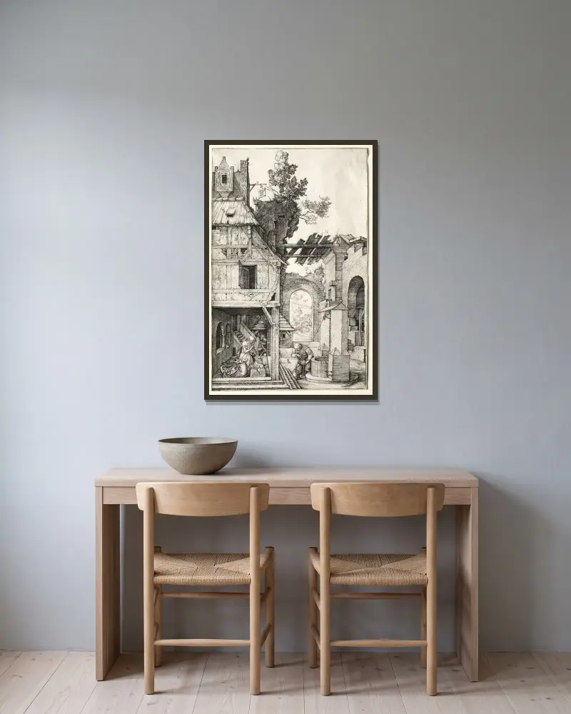 Narození Krista, 1504 – Nr. 1, Albrecht Dürer v rámu na stěně