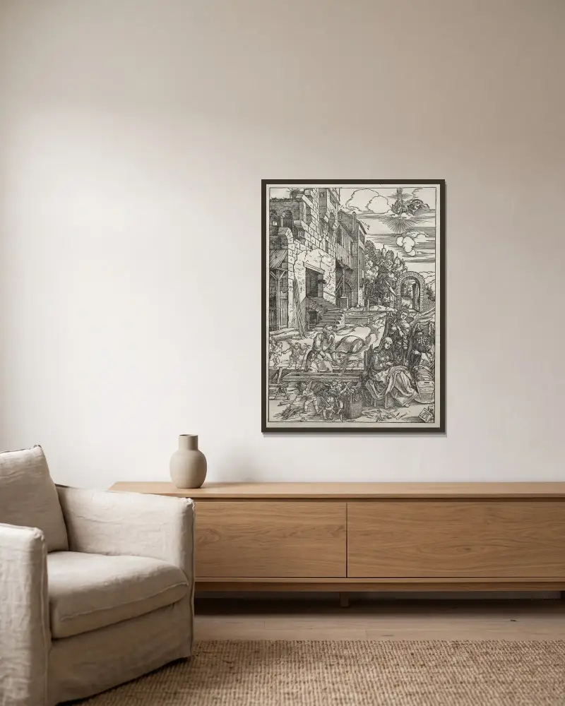 Die Ruhe auf der Flucht nach Ägypten, 1504 – Nr. 2 von Albrecht Dürer gerahmt an einer Wand