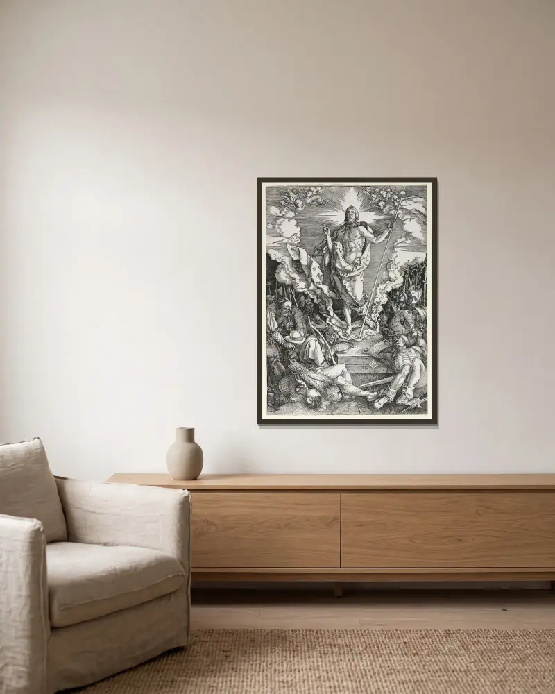 Kristovo zmrtvýchvstání, 1510, Albrecht Dürer v rámu na stěně