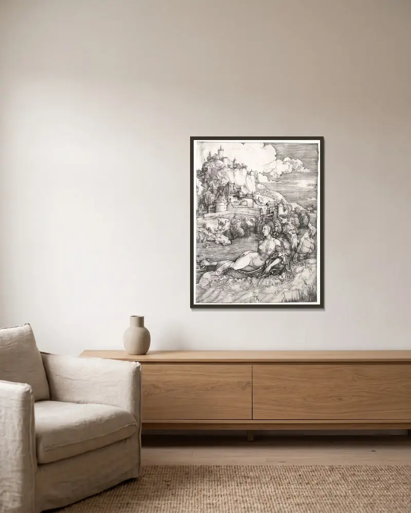 Das Meerwunder, 1501 von Albrecht Dürer gerahmt an einer Wand