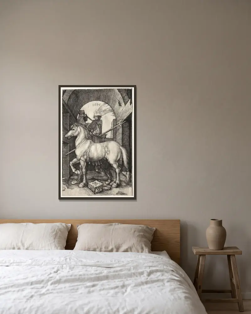 Das kleine Pferd von Albrecht Dürer gerahmt an einer Wand