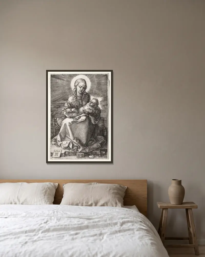 The Virgin with the Swaddled Child av Albrecht Dürer inramad på en vägg