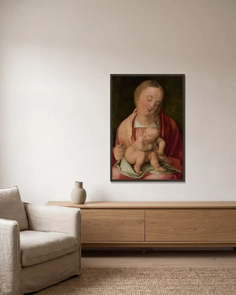 Madonna mit Kind von Albrecht Dürer gerahmt an einer Wand