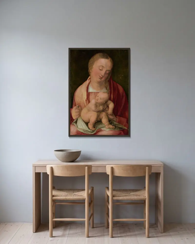 Madonna mit Kind von Albrecht Dürer gerahmt an einer Wand