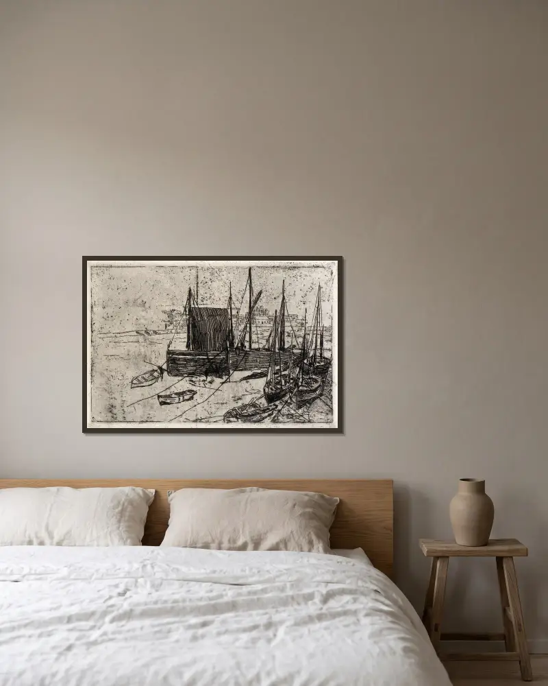 Båtar vid Port Erin – Isle of Man av Julian Alden Weir inramad på en vägg