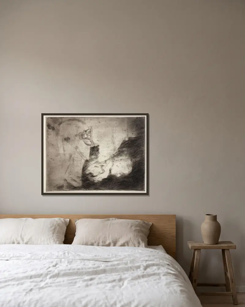 Eventide av Julian Alden Weir inramad på en vägg