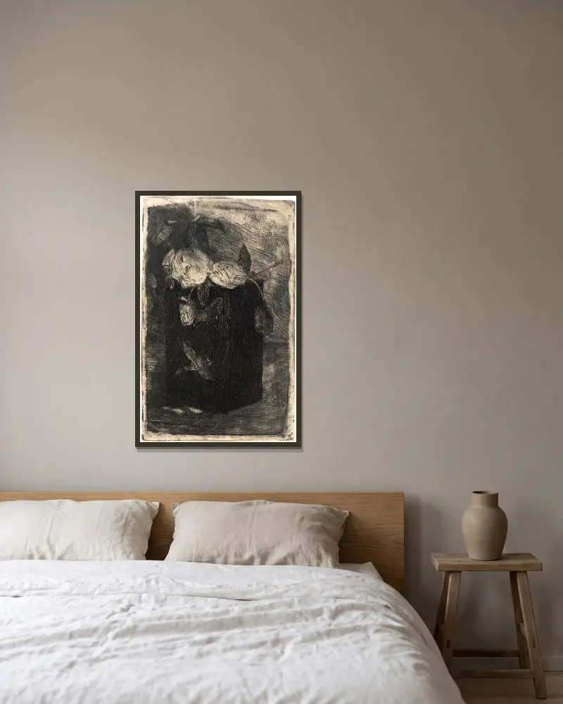 Blommor i japansk kruka av Julian Alden Weir inramad på en vägg