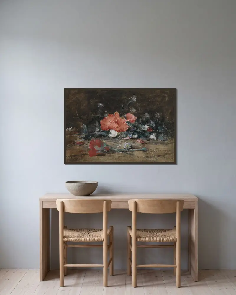 Květiny, Julian Alden Weir v rámu na stěně