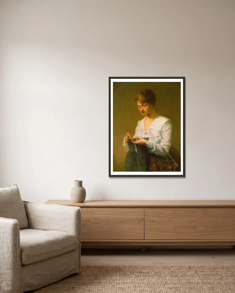 Stricken für Soldaten von Julian Alden Weir gerahmt an einer Wand