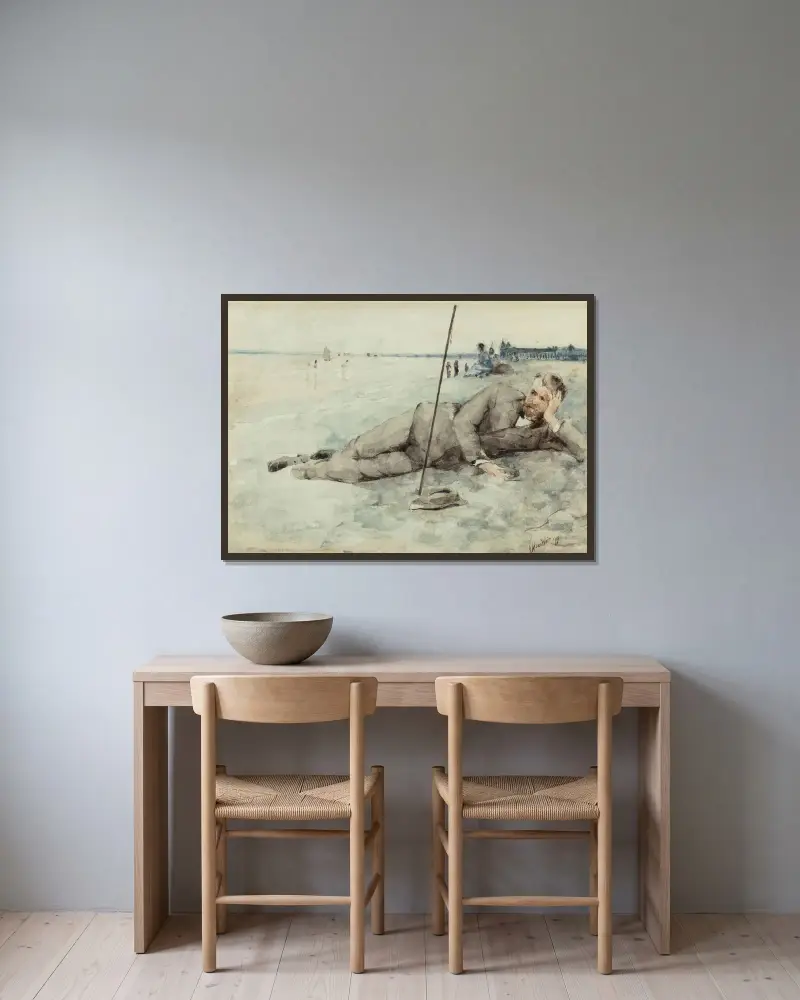 Man vilande på en strand av Julian Alden Weir inramad på en vägg