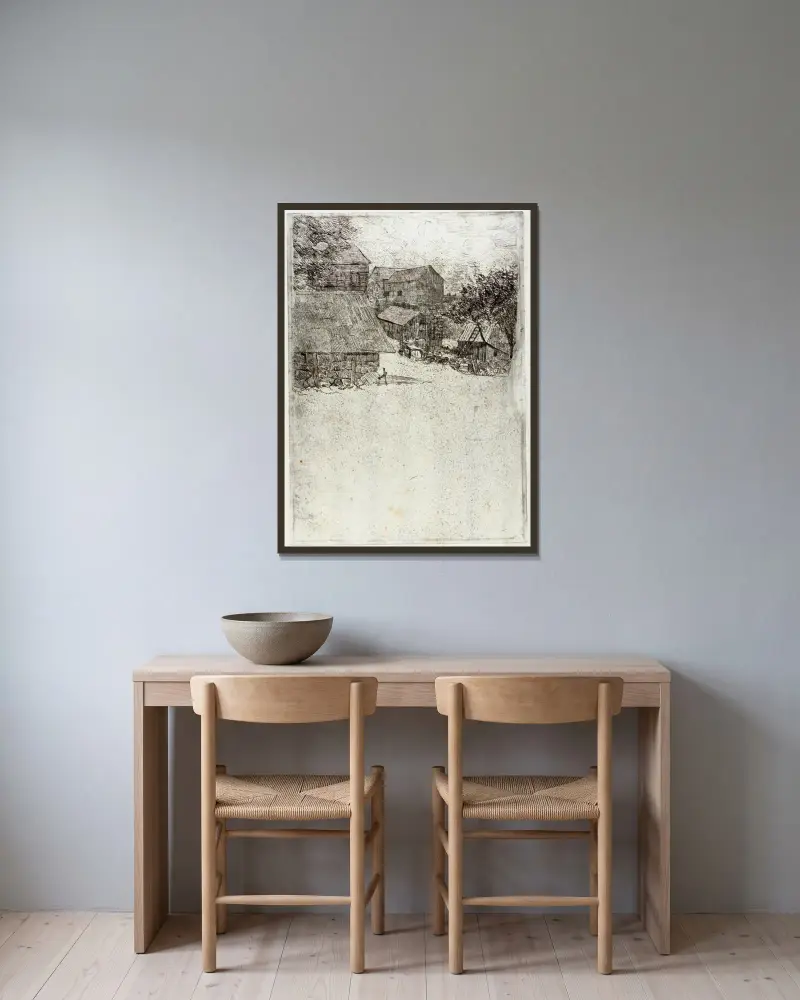 Grannens gård av Julian Alden Weir inramad på en vägg