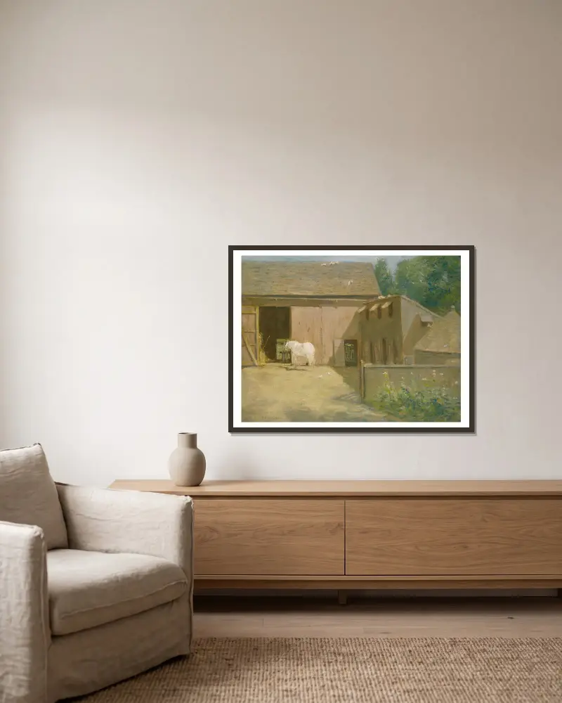 Hof in Neuengland von Julian Alden Weir gerahmt an einer Wand