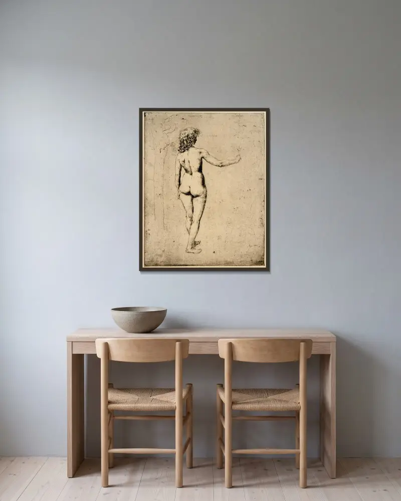 Nakenstudie av Julian Alden Weir inramad på en vägg