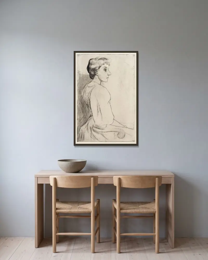 Porträtt av en kvinna av Julian Alden Weir inramad på en vägg