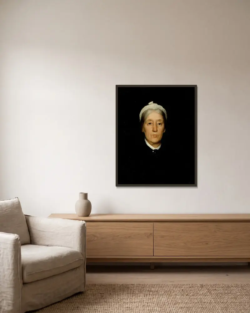 Porträtt av Mrs. Robert Walter Weir av Julian Alden Weir inramad på en vägg
