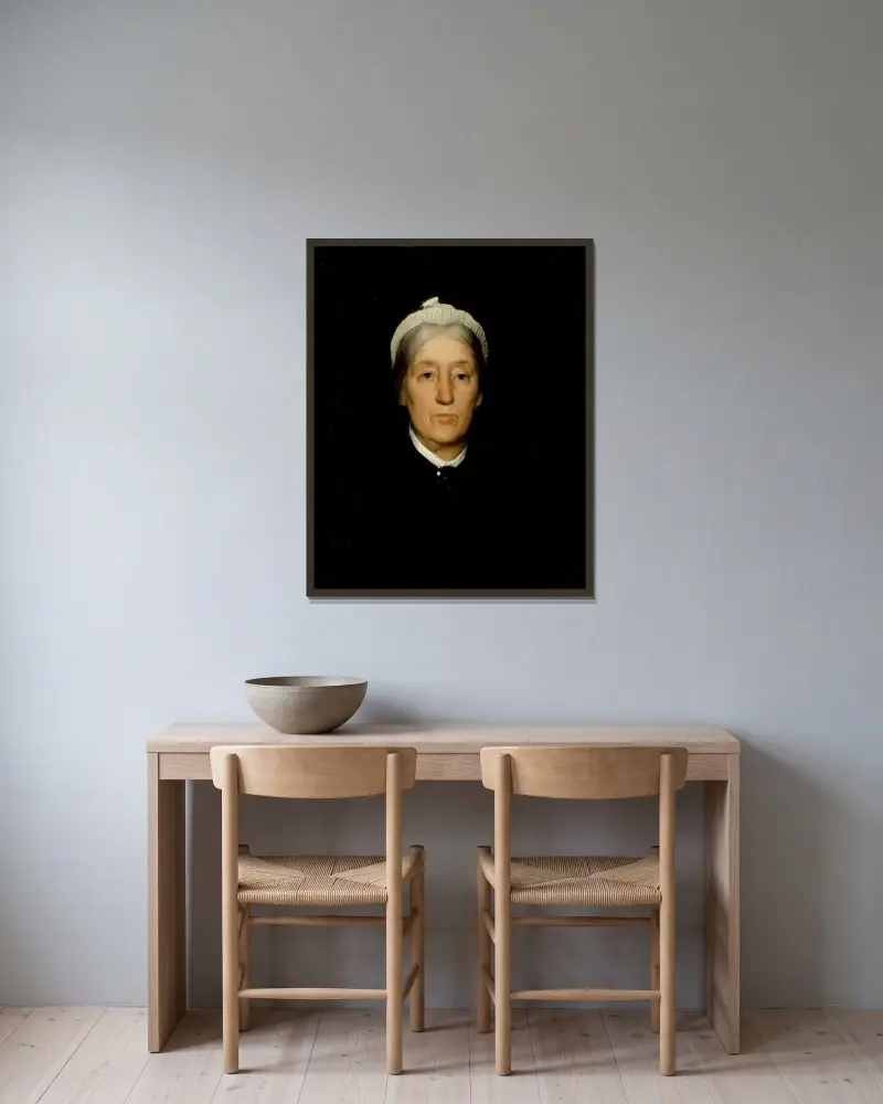 Porträtt av Mrs. Robert Walter Weir av Julian Alden Weir inramad på en vägg