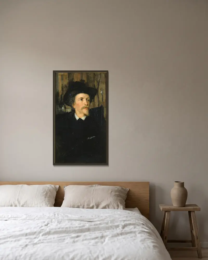 Porträtt av Wyatt Eaton av Julian Alden Weir inramad på en vägg