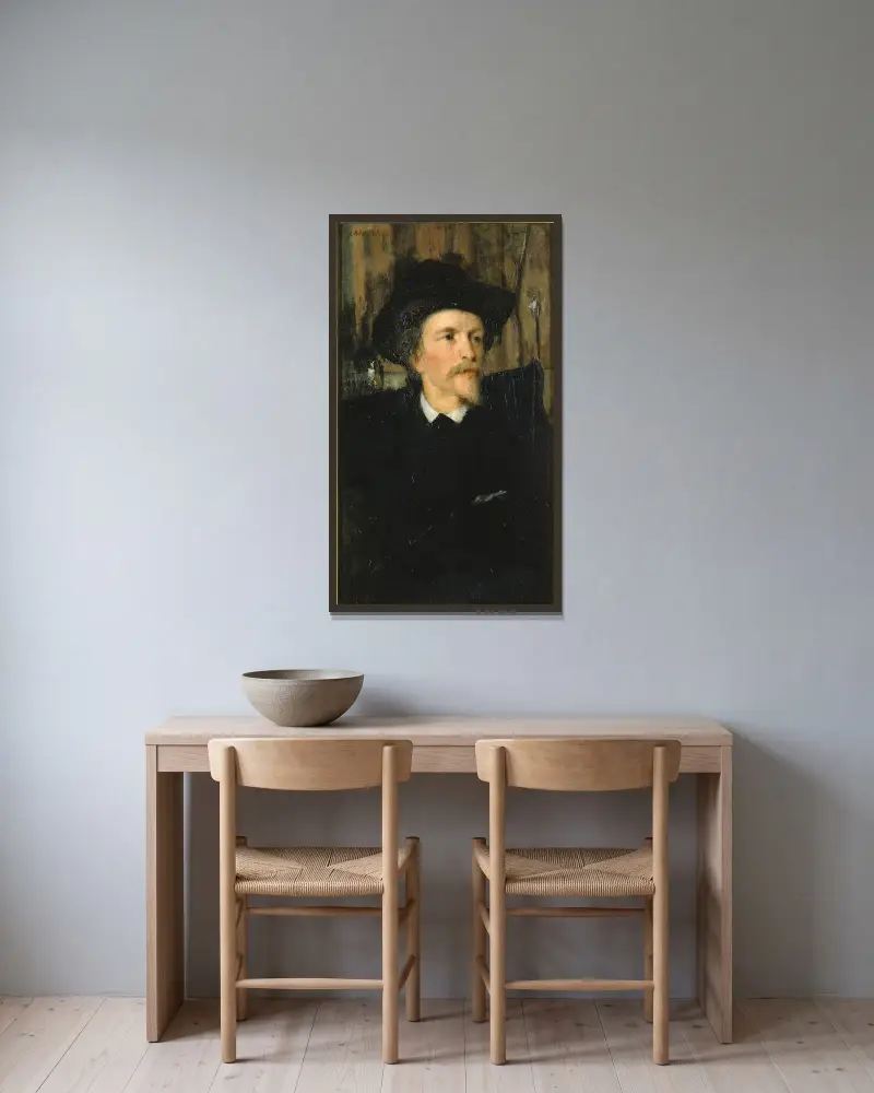 Porträtt av Wyatt Eaton av Julian Alden Weir inramad på en vägg