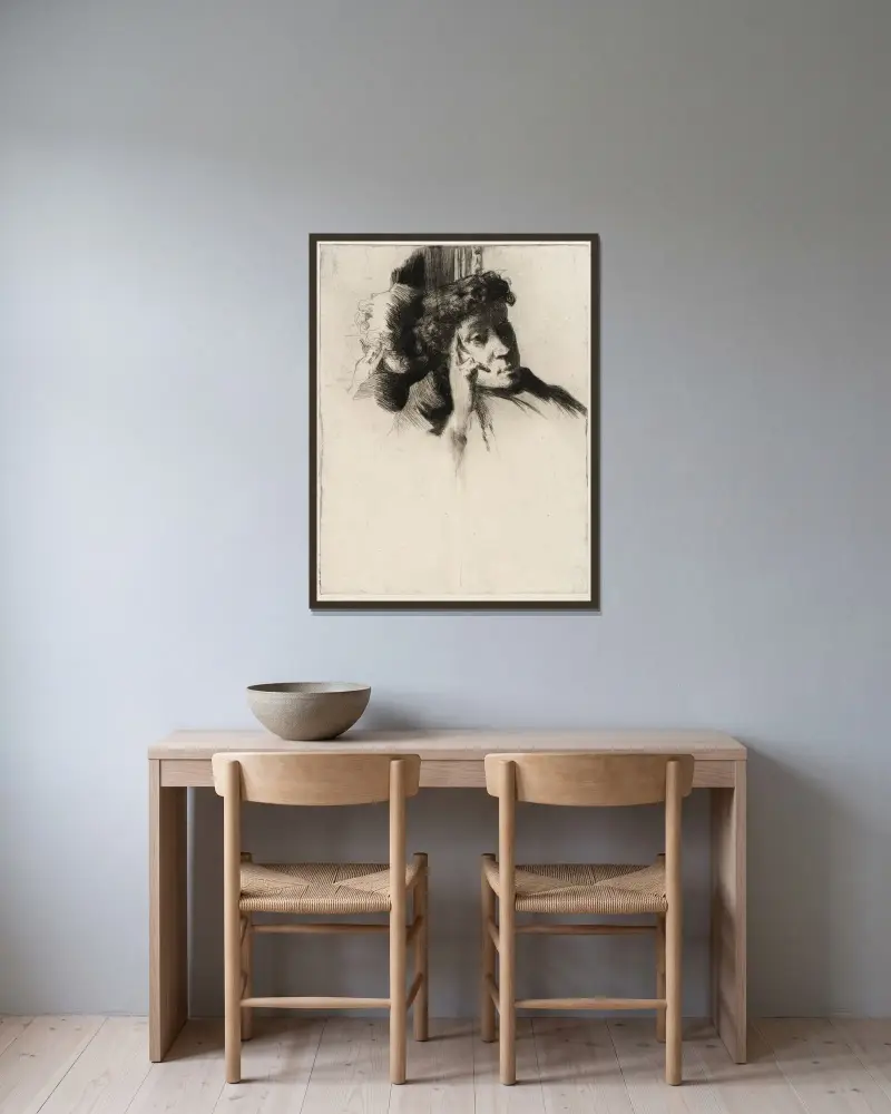 Reflektioner nr 2 av Julian Alden Weir inramad på en vägg