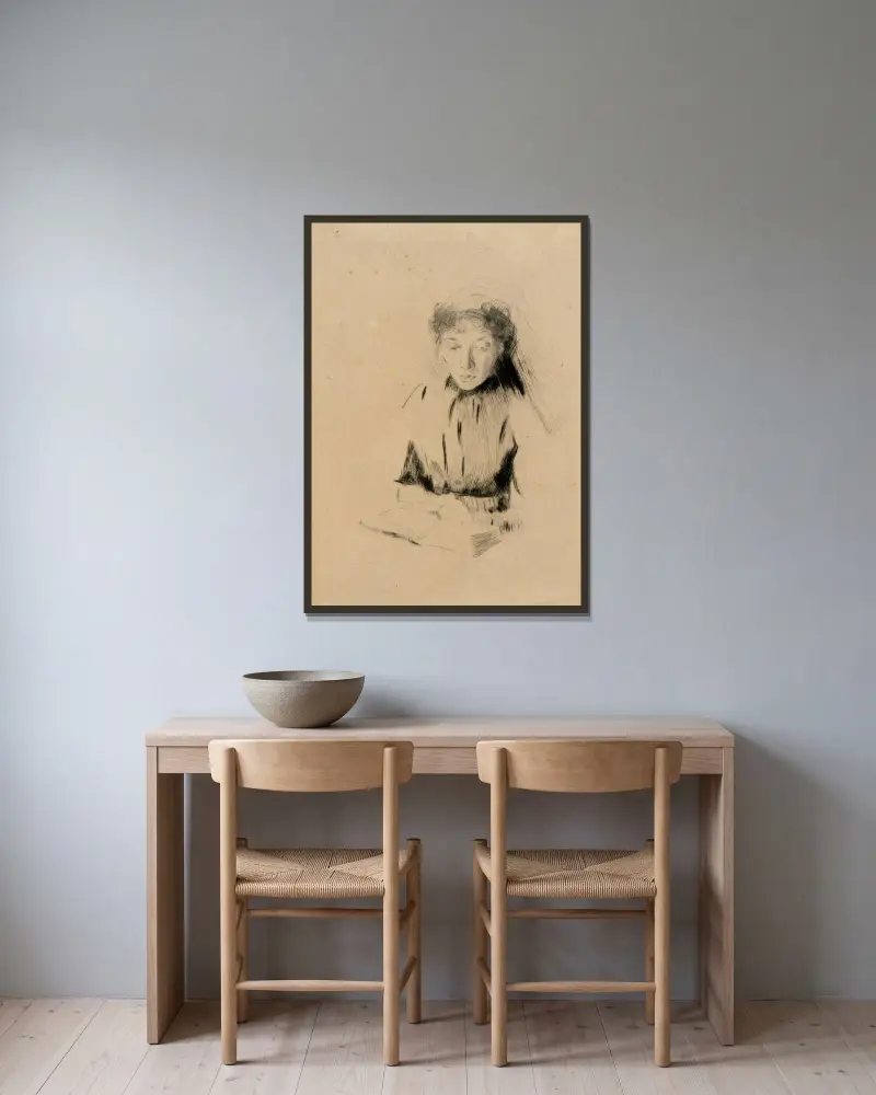 Det lilla porträttet (Ung kvinna) av Julian Alden Weir inramad på en vägg