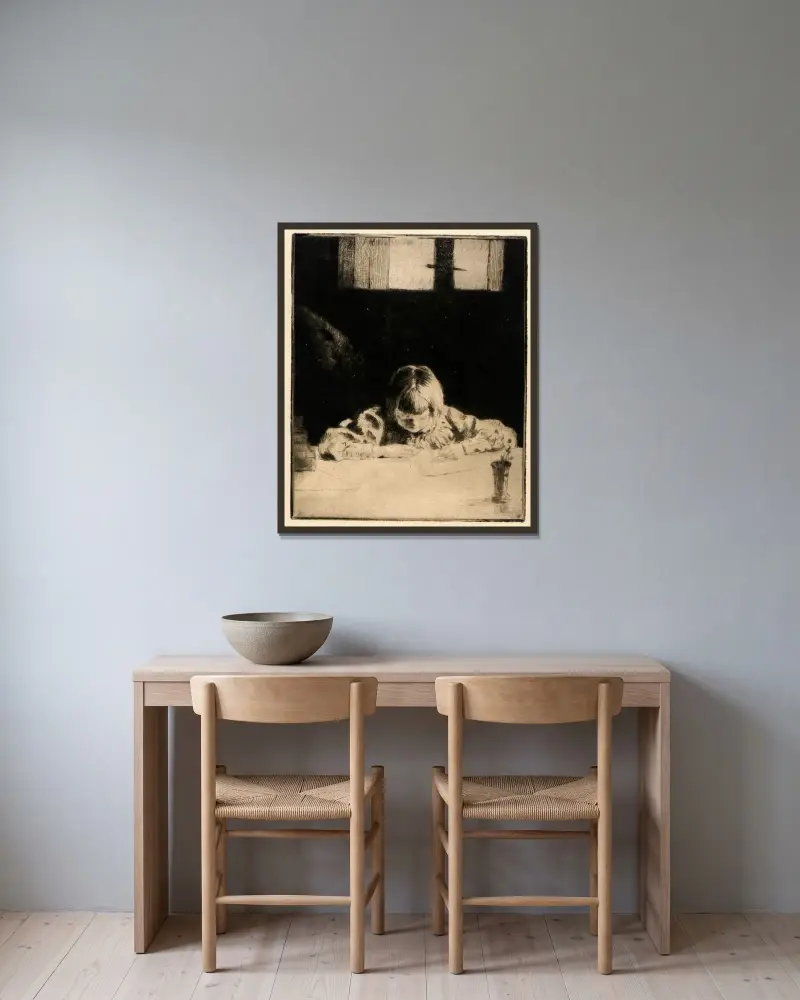 Den lilla eleven av Julian Alden Weir inramad på en vägg