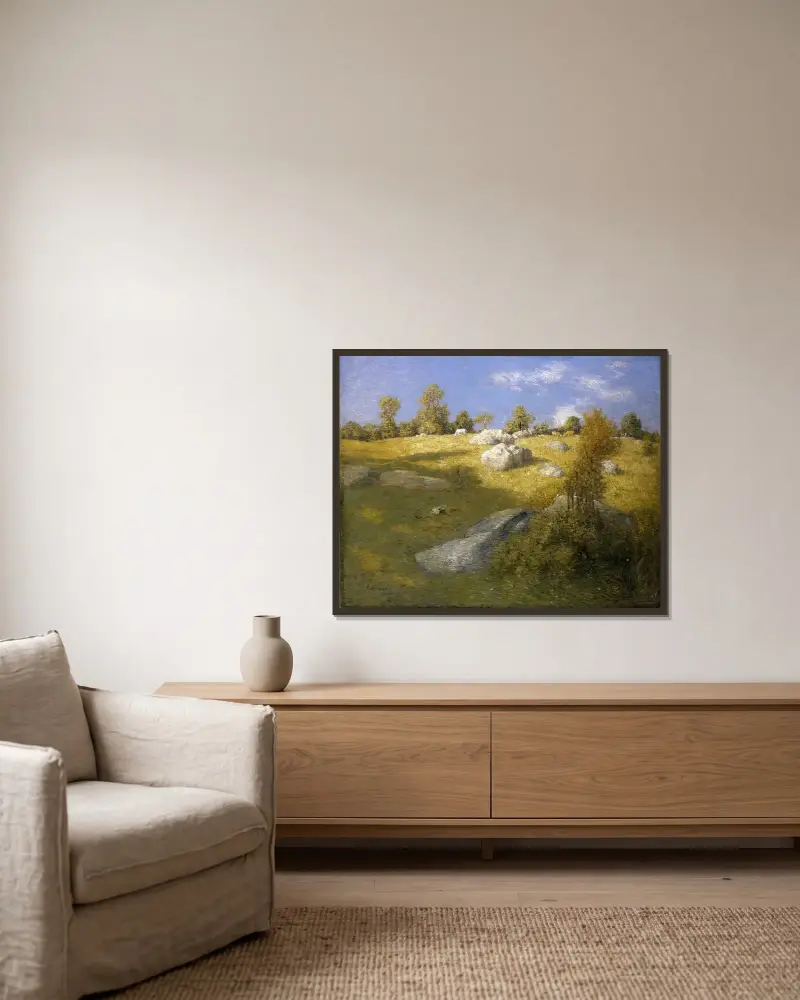 Upland Pasture av Julian Alden Weir inramad på en vägg
