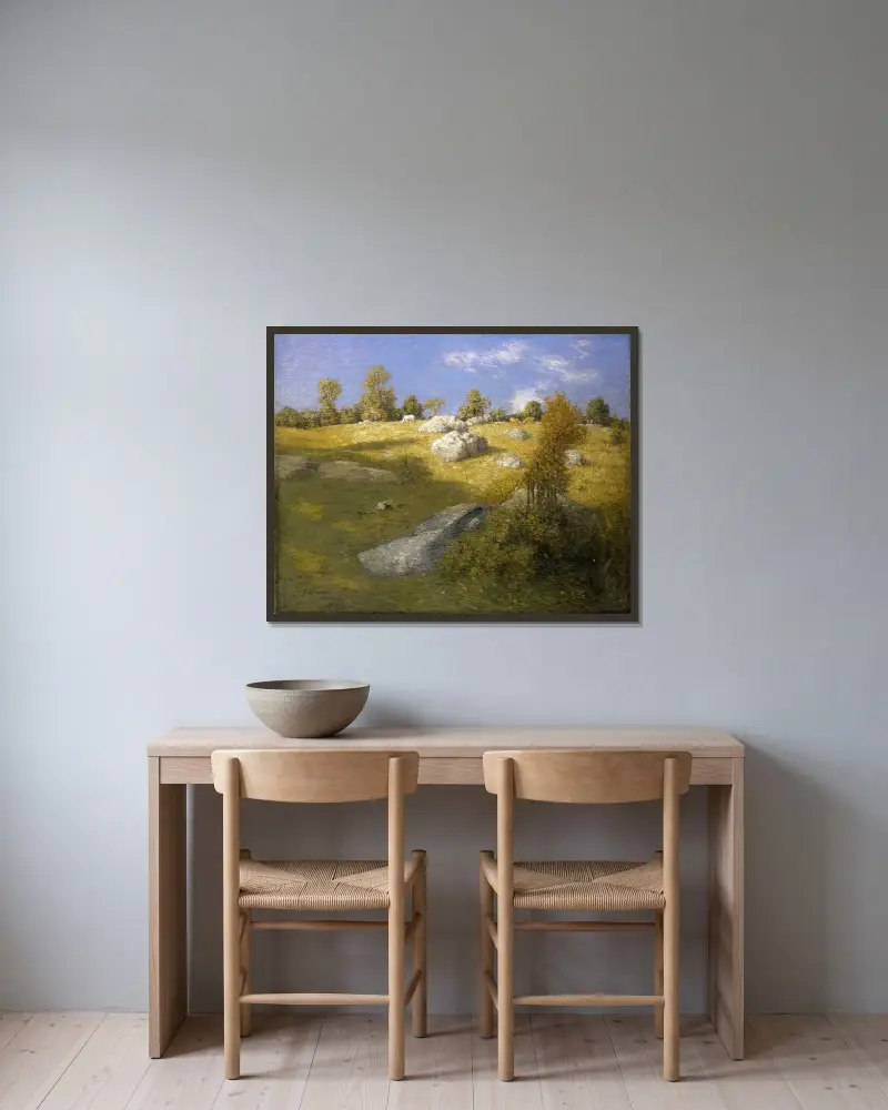 Upland Pasture av Julian Alden Weir inramad på en vägg
