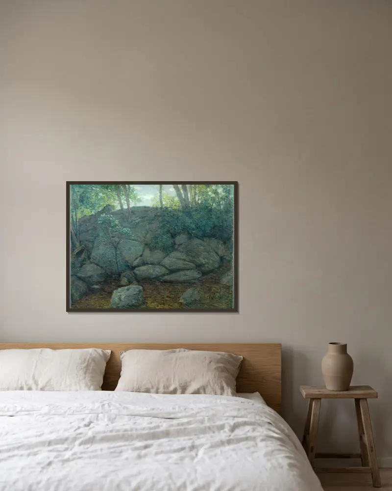 Waldstück mit Steinen von Julian Alden Weir gerahmt an einer Wand