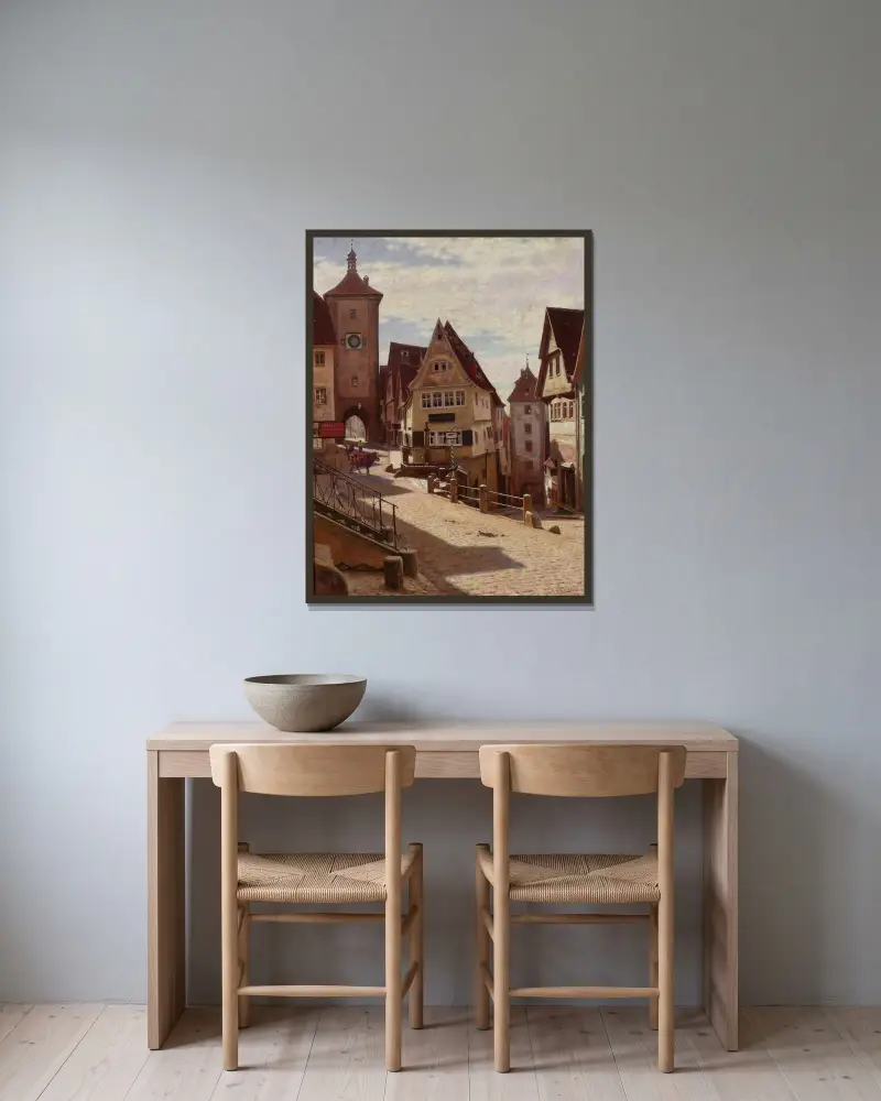Am Plönlein in Rothenburg av Aleksander Gierymski inramad på en vägg