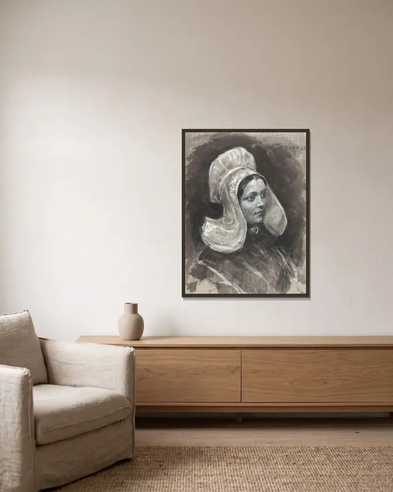 Bretonka, studie, Aleksander Gierymski v rámu na stěně