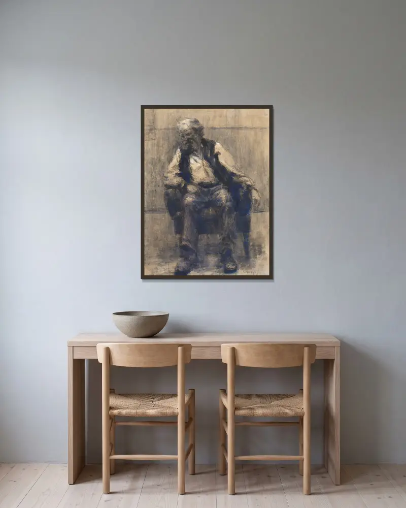Man sitting on a chair av Aleksander Gierymski inramad på en vägg