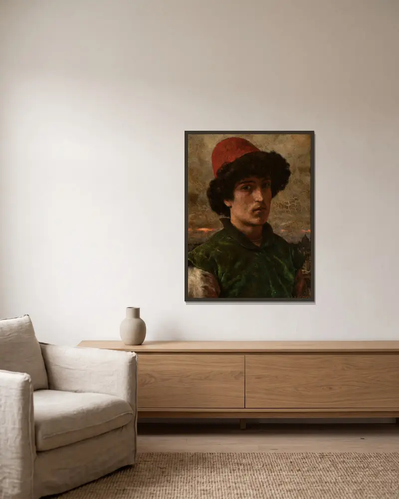 Porträt eines jungen Italieners von Aleksander Gierymski gerahmt an einer Wand