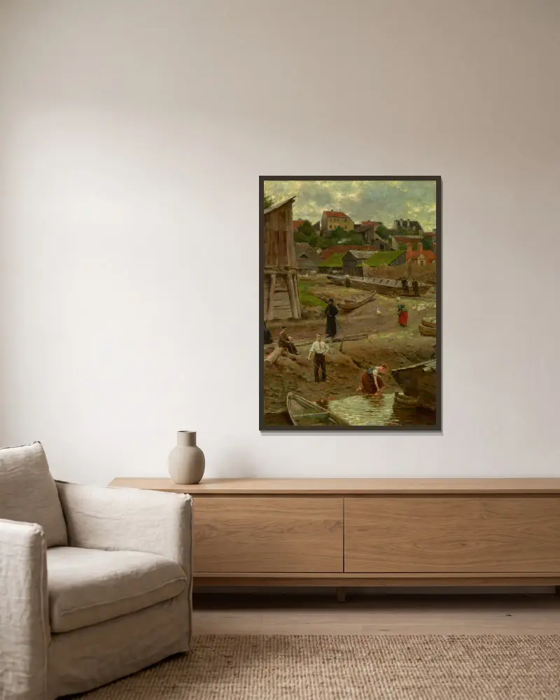 Powiśle (Weichselufer in Warschau) von Aleksander Gierymski gerahmt an einer Wand