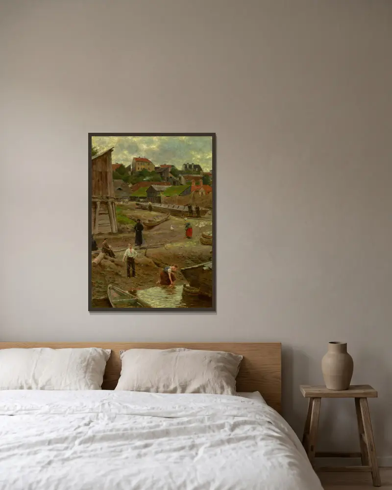 Powiśle (Weichselufer in Warschau) von Aleksander Gierymski gerahmt an einer Wand