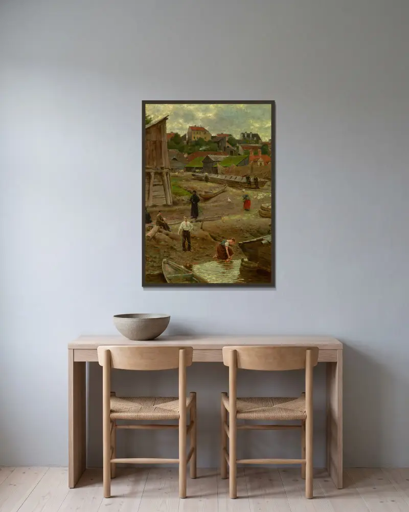 Powiśle (Weichselufer in Warschau) von Aleksander Gierymski gerahmt an einer Wand