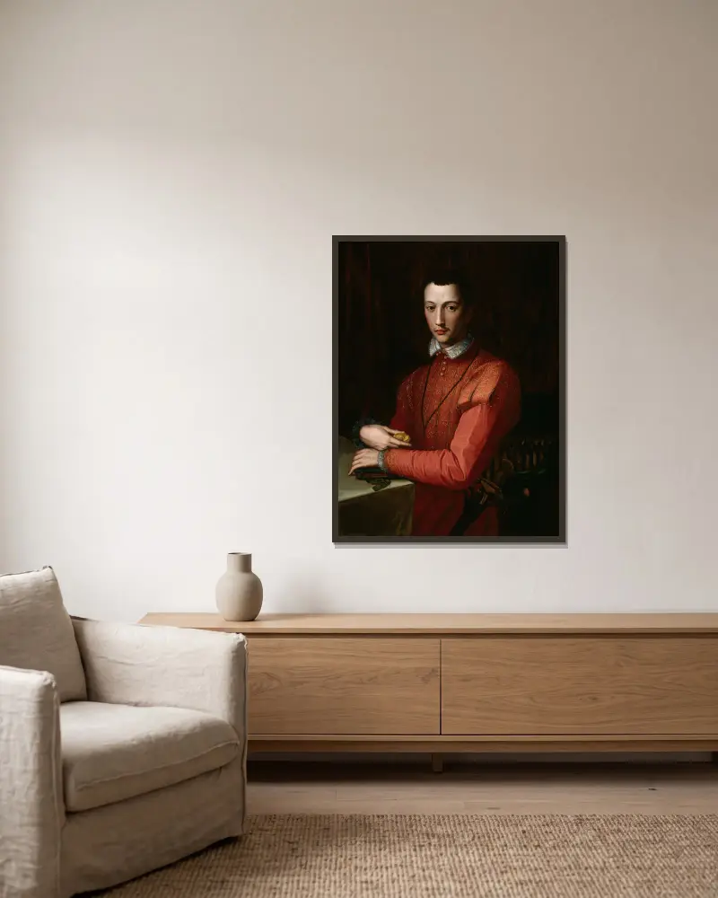 Francesco de’ Medici av Alessandro Allori inramad på en vägg
