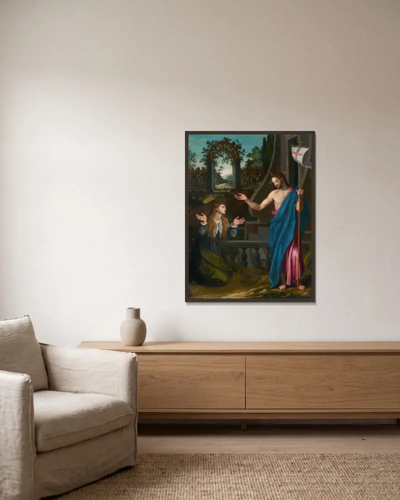 Noli me tangere av Alessandro Allori inramad på en vägg
