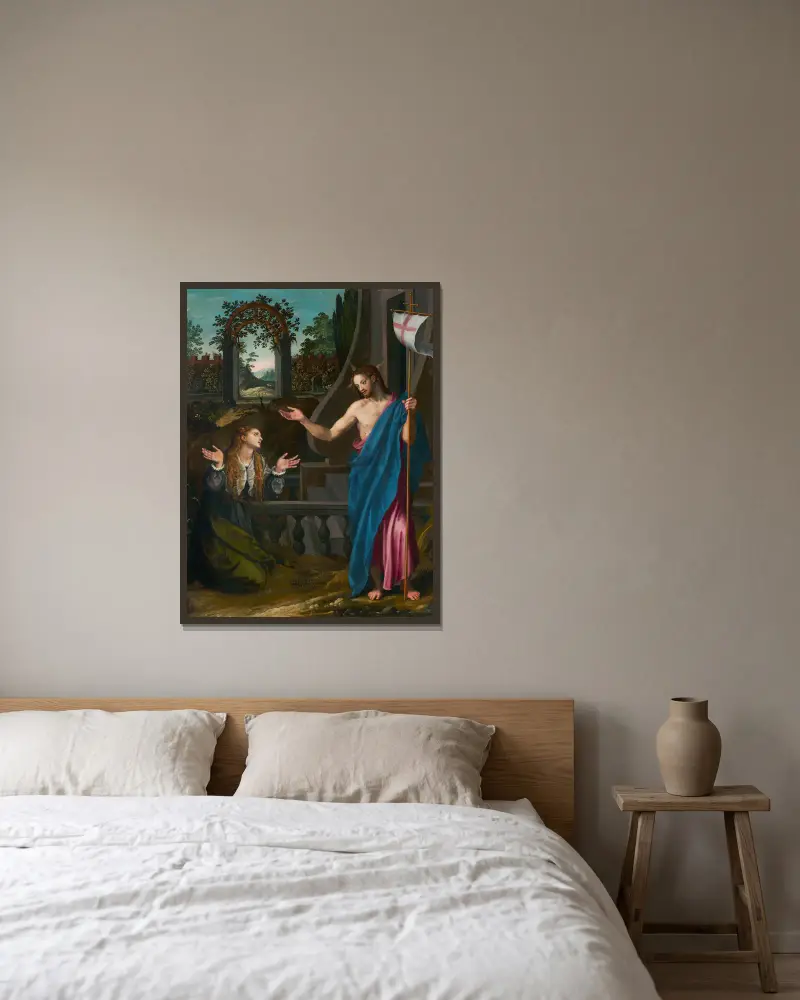 Noli me tangere av Alessandro Allori inramad på en vägg
