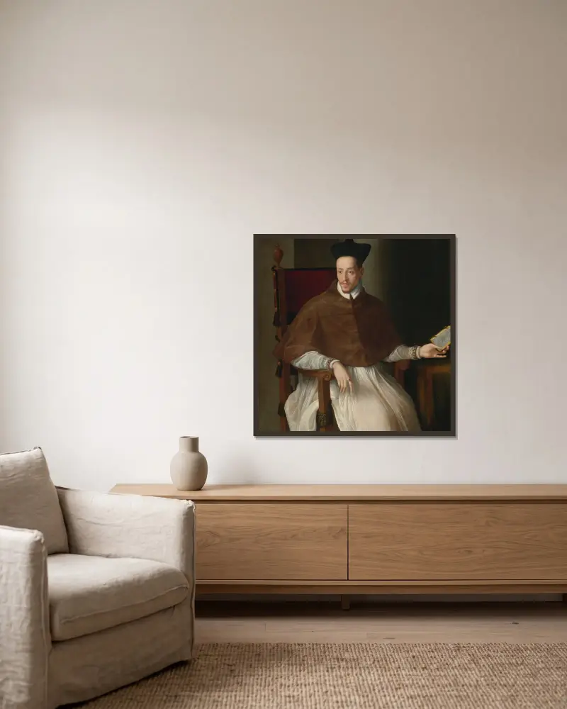 Porträtt av en präst av Alessandro Allori inramad på en vägg