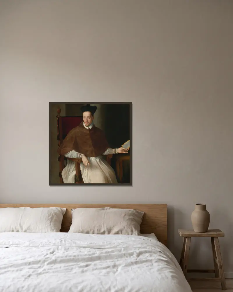 Porträtt av en präst av Alessandro Allori inramad på en vägg