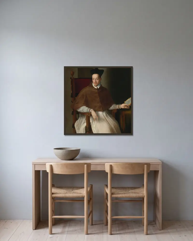 Porträtt av en präst av Alessandro Allori inramad på en vägg