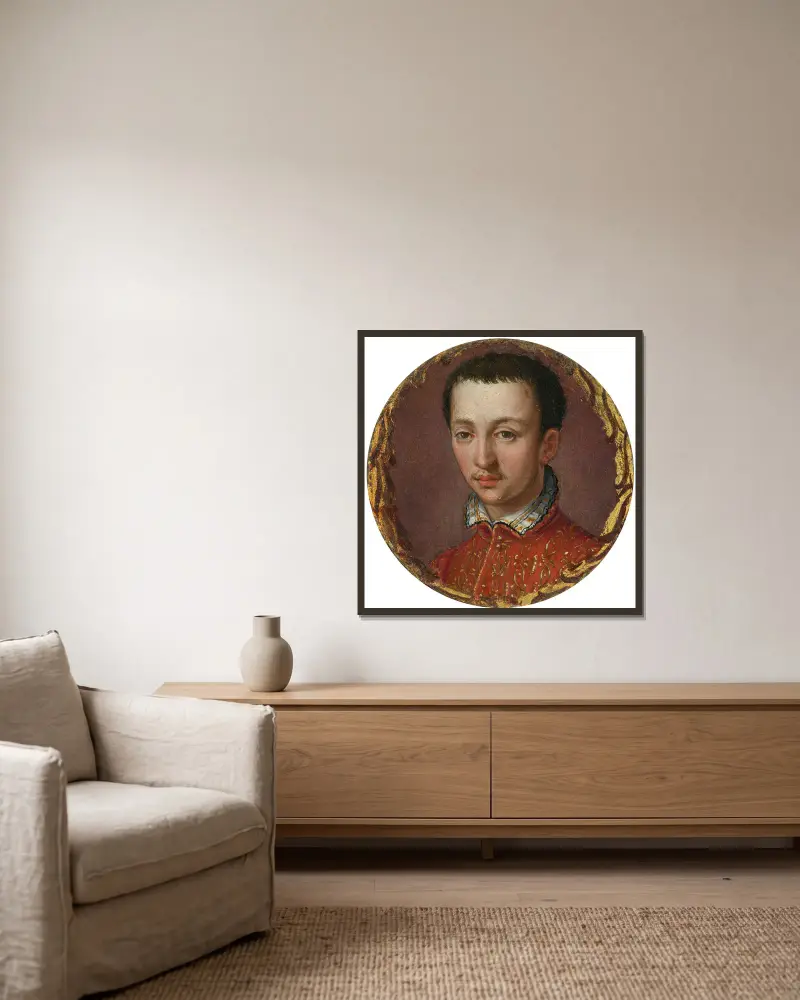 Portrait of Francesco I De’ Medici av Alessandro Allori inramad på en vägg