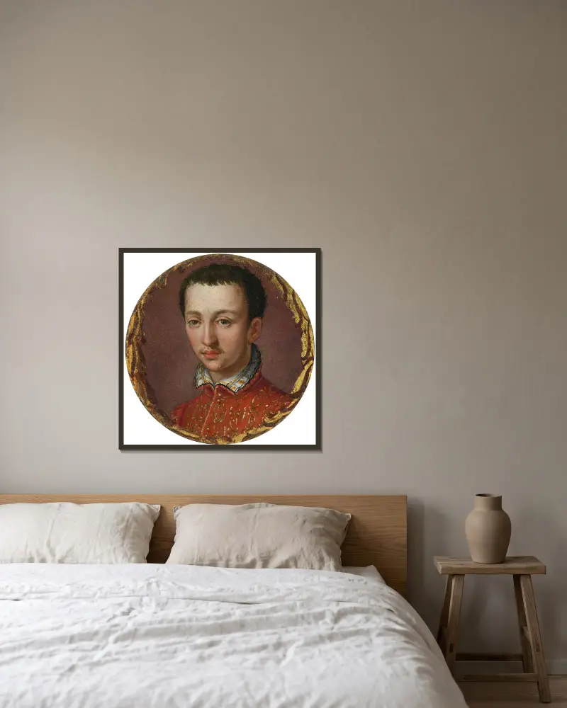 Portrait of Francesco I De’ Medici av Alessandro Allori inramad på en vägg