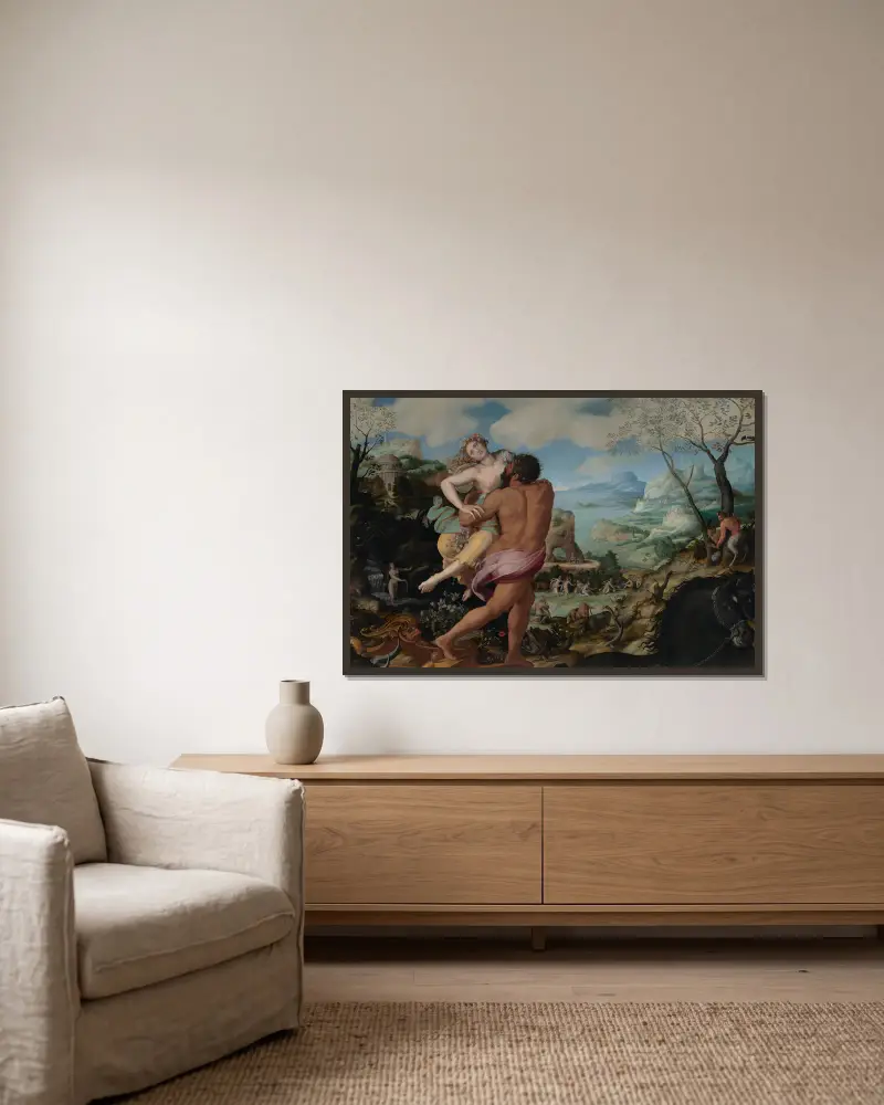 The Abduction of Proserpine av Alessandro Allori inramad på en vägg