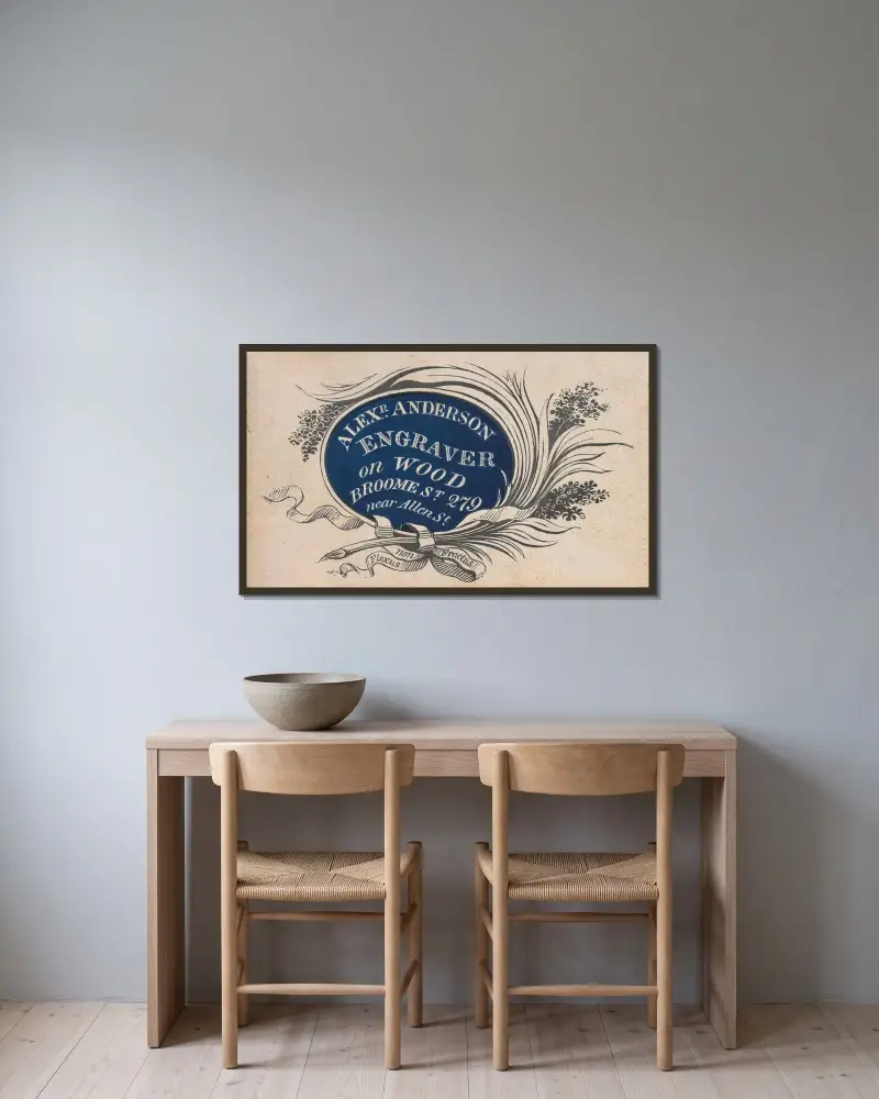 Alexr. Anderson, Engraver on Wood, Broome St. 279 near Allen St., Alexander Anderson w ramie na ścianie