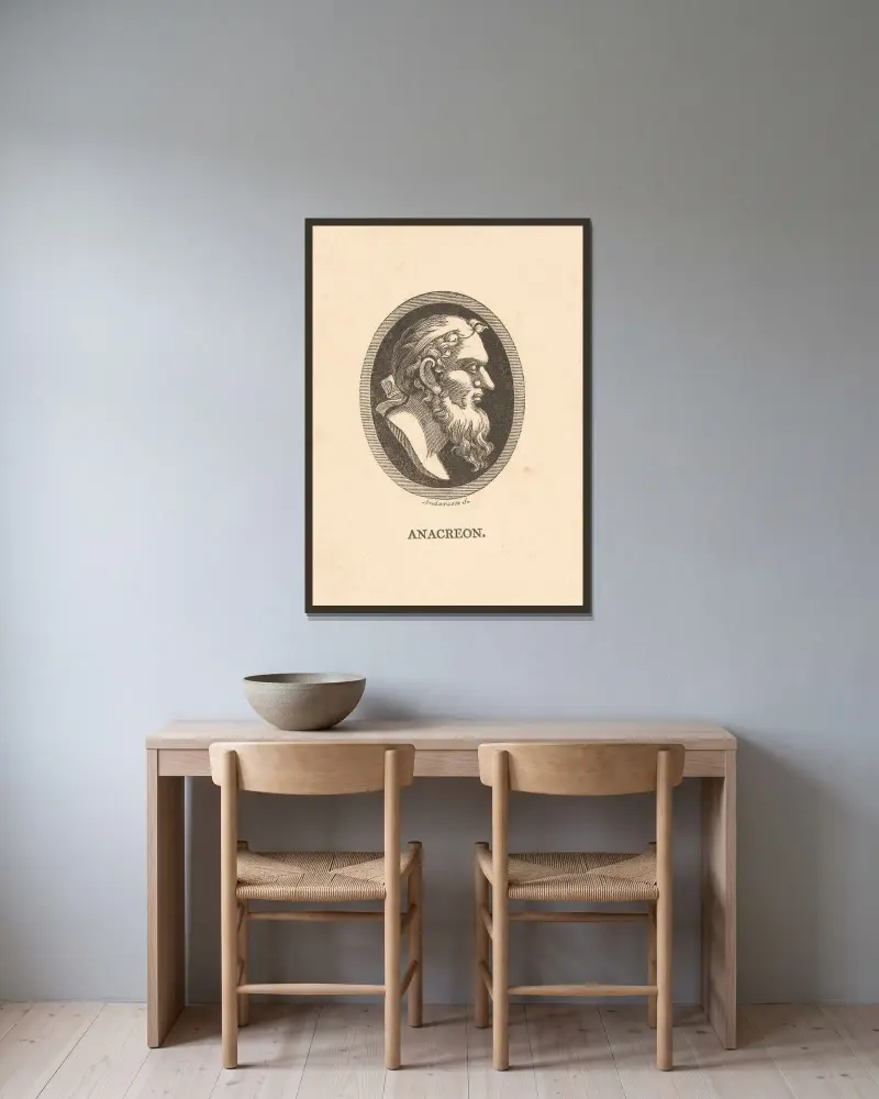 Anacreon av Alexander Anderson inramad på en vägg