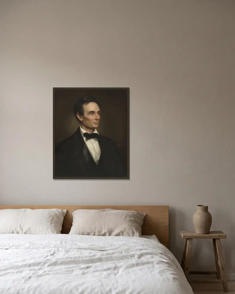 Abraham Lincoln av George Peter Alexander Healy inramad på en vägg