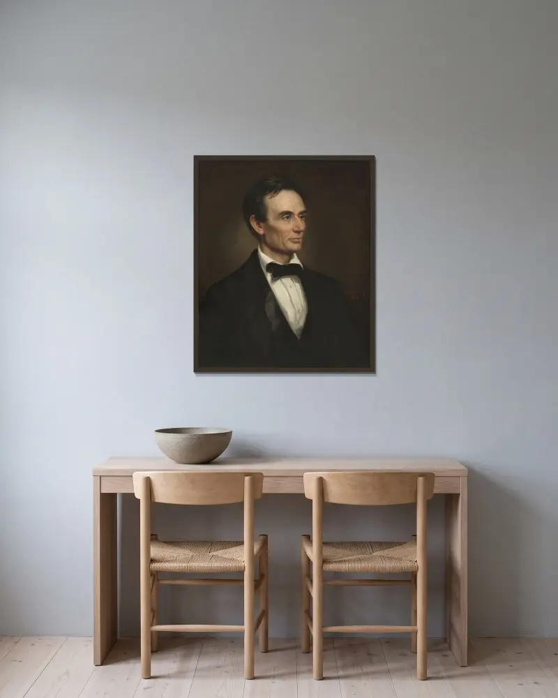 Abraham Lincoln av George Peter Alexander Healy inramad på en vägg