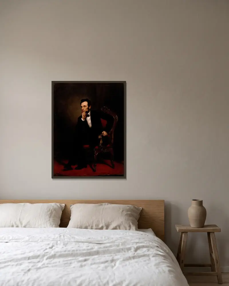 Abraham Lincoln av George Peter Alexander Healy inramad på en vägg
