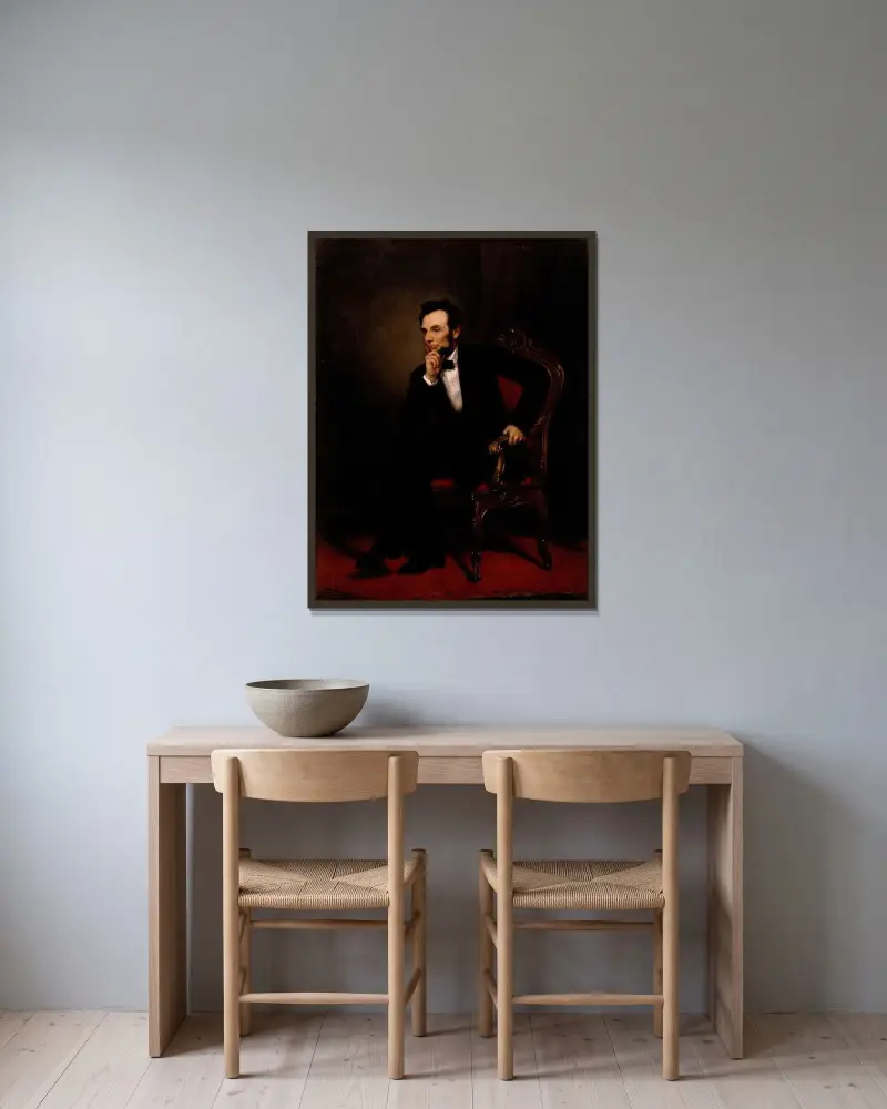 Abraham Lincoln av George Peter Alexander Healy inramad på en vägg